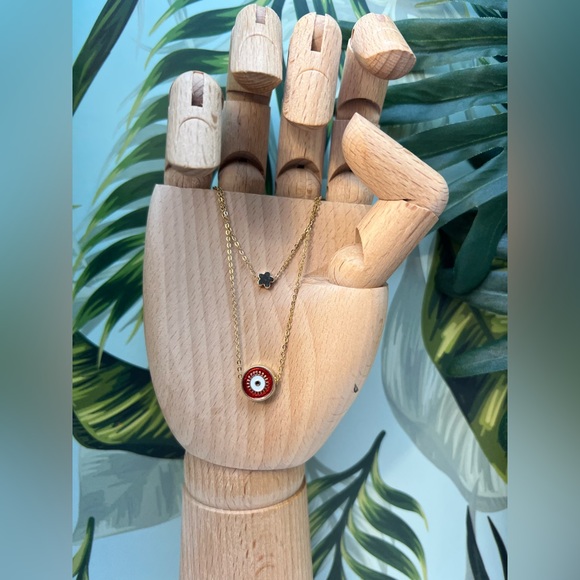 Dainty Evil Eye Multi-Strand Necklace - Evil Eye Minimalist Layered Necklace - Picture 14 of 16